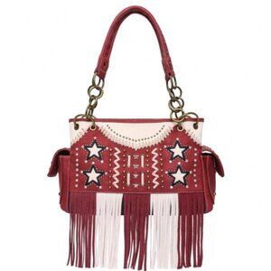 NWT Montana West US Star Fringe Conceal Carry Satchel, Red,13.5"x8.5",Drop 10.5"
